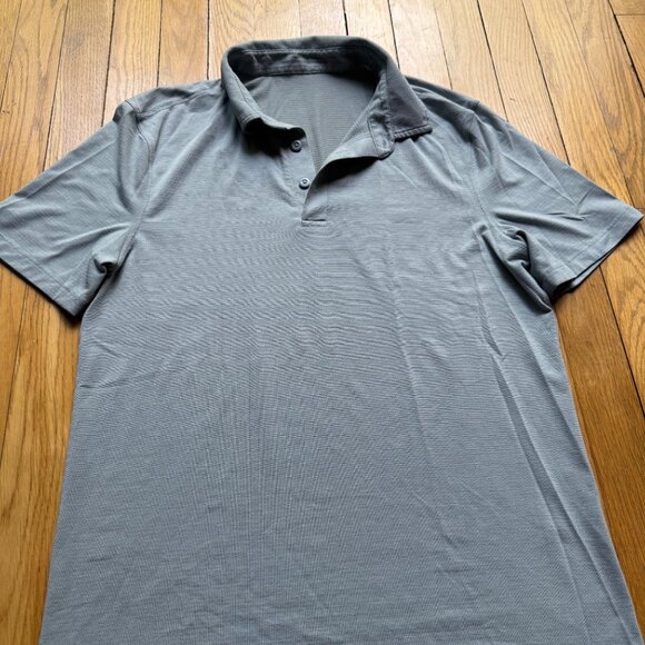 Lululemon Size L Ash Gray Soft Jersey Classic Fit Short Sleeve Polo Shirt Top - Picture 4 of 12